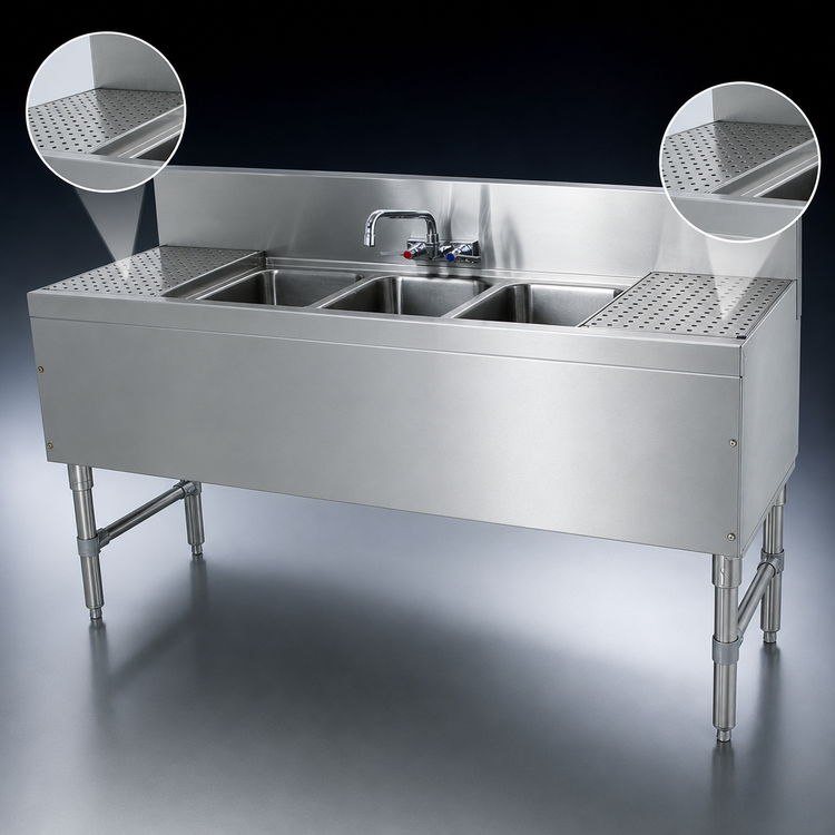 Product image #4 for Advance Tabco Prestige 3-Compartment Underbar Sink Unit with Dual Drainboards and Faucet, 72 Inch