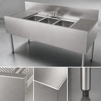 Thumbnail image #5 for Perlick Corporation Top Shelf TSF60M3-DB Three-Compartment Stainless Steel Underbar Sink Unit, 60 x 24 Inch, Left/Right Drainboards