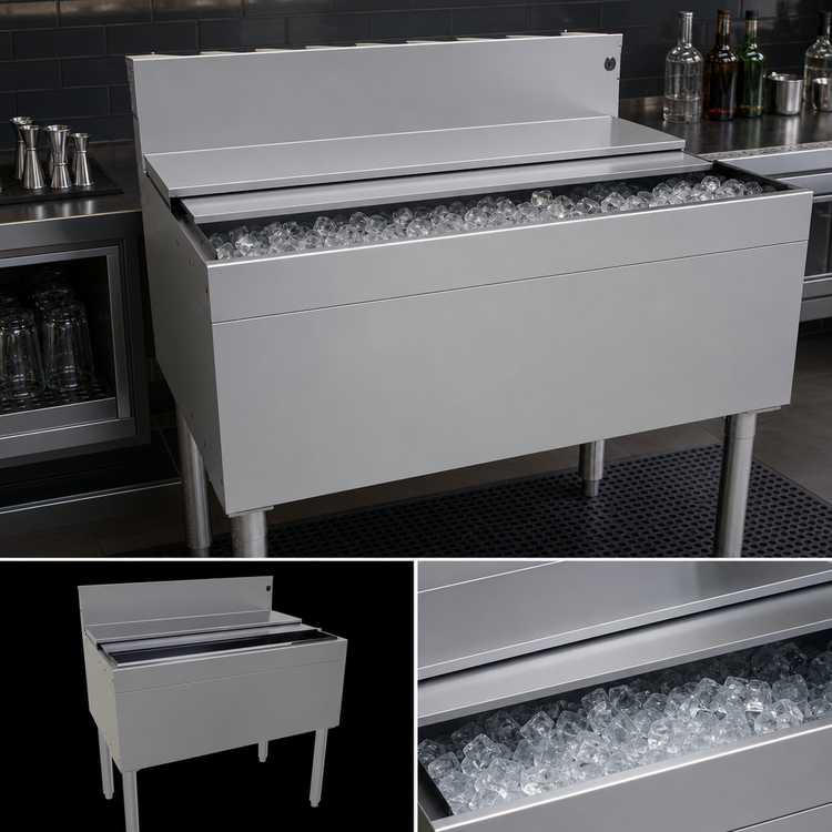 Product image #4 for Glastender 36 Inch x 24 Inch Underbar Ice Bin with Sliding Stainless Steel Cover, 127 lb Capacity