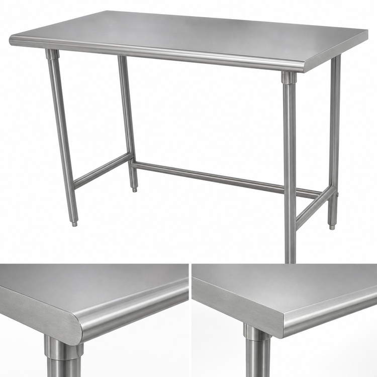 Product image #4 for Advance Tabco 84-Inch W x 36-Inch D Flat Top Open Base Work Table with 16-Gauge 430 Stainless Steel Top