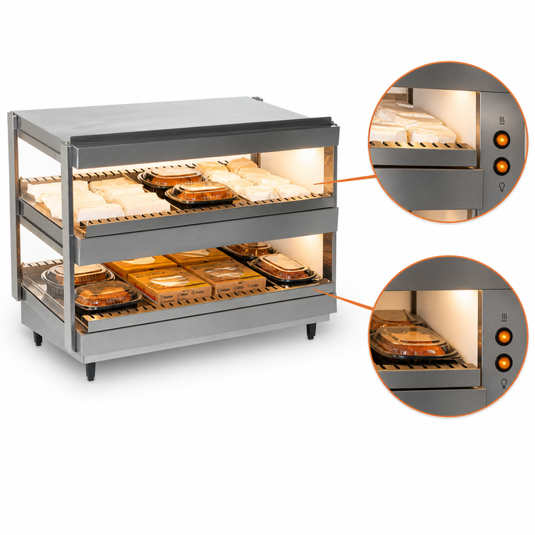 Product image #4 for Nemco 30-Inch Countertop Electric Hot Food Shelf Merchandiser with Dual Slanted Shelves, Stainless Steel Exterior