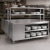 Thumbnail image #4 for Randell Modular Center-Section Chef Service Counter with Plate Storage Cabinet, Double Overshelf, and Wing Wall, 65-1/2 Inch, Stainless Steel