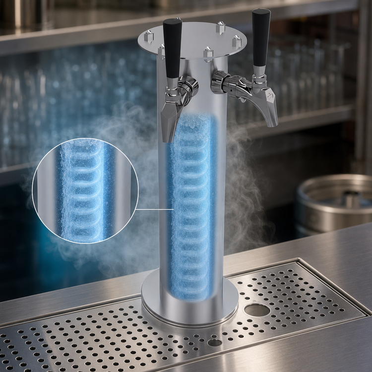 Product image #4 for Krowne Dual Faucet Glycol-Cooled Frankenstein Beer Tower, Brushed Stainless Steel, 17 Inch High