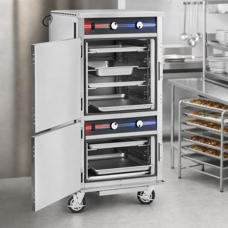 Product image #4 for FWE Clymate IQ Double-Stack Mobile Humidified Holding Cabinet for 18 x 26 Trays, 10 Tray Capacity