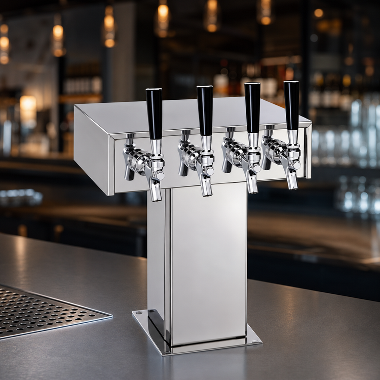 Product image #4 for Perlick 4-Faucet Tee Draft Beer Tower, Countertop, Glycol-Cooled, Polished Chrome