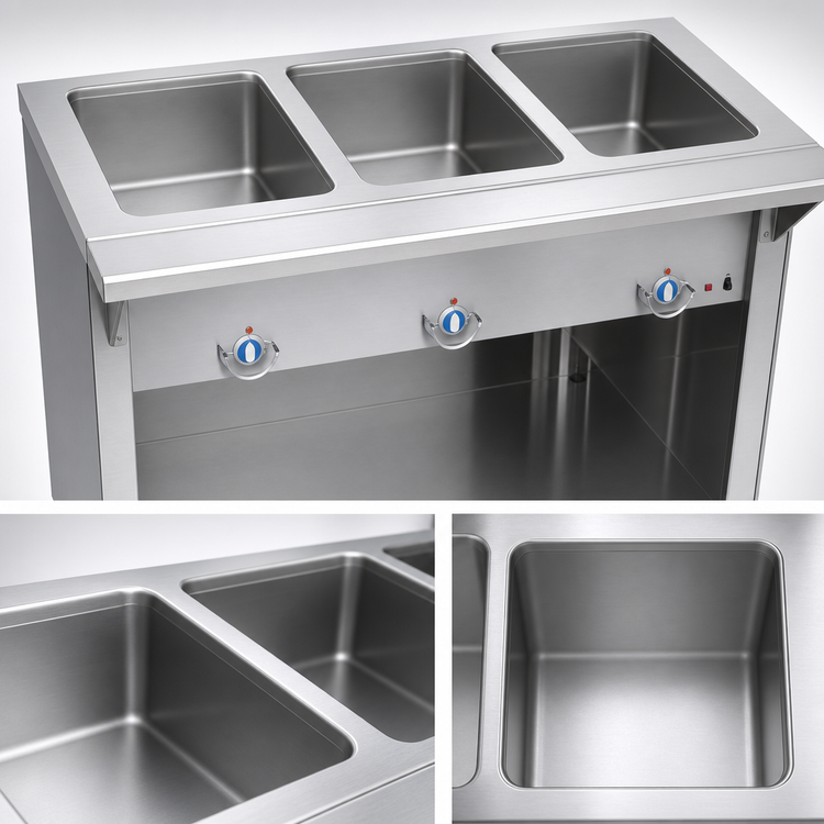 Product image #4 for Thurmaduke 46-Inch Electric Steamtable with 3 Sealed Wells and Open Storage Base