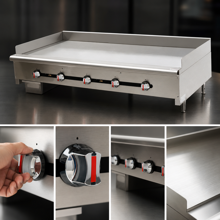 Product image #4 for Comstock-Castle 48-Inch Commercial Countertop Gas Griddle with Chrome Plated Cook Surface and Thermostat Controls