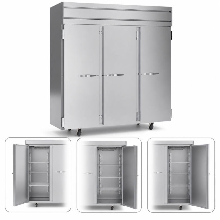 Product image #4 for Beverage-Air Horizon Series Three-Section Reach-In Freezer, 78" W, Top-Mounted Self-Contained, Solid Doors, 69.1 Cu. Ft.