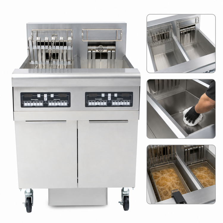 Product image #4 for Frymaster RE High Efficiency FPRE217 Electric Fryer Battery with Built-In Filtration, (2) 50-Lb Open Frypots