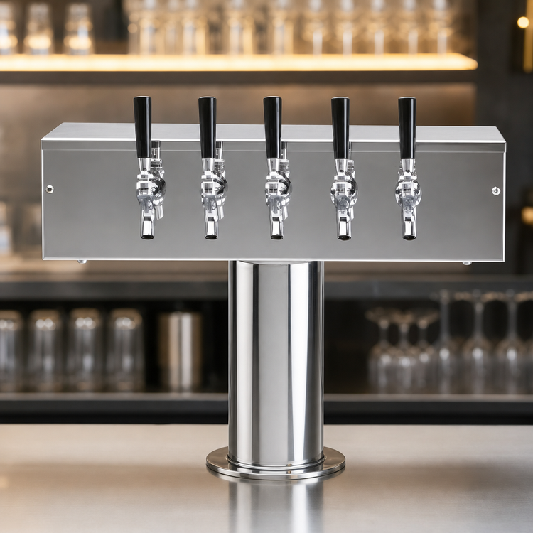 Product image #4 for Micro Matic T Style 5-Faucet Glycol-Cooled Countertop Draft Beer Tower, Polished Stainless Steel