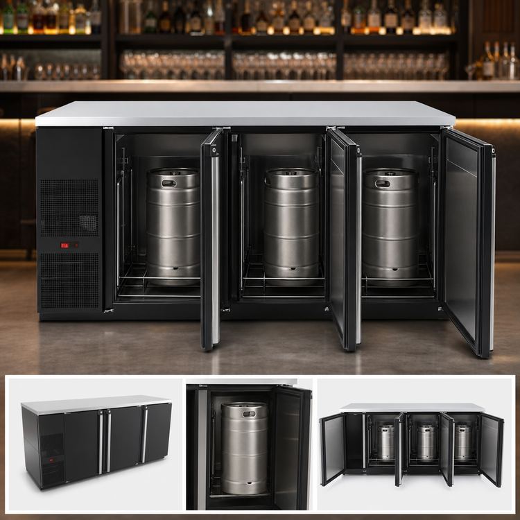 Product image #4 for Micro Matic Pro-Line E-Series 80-Inch Three-Section Refrigerated Back Bar Cabinet with Solid Locking Doors
