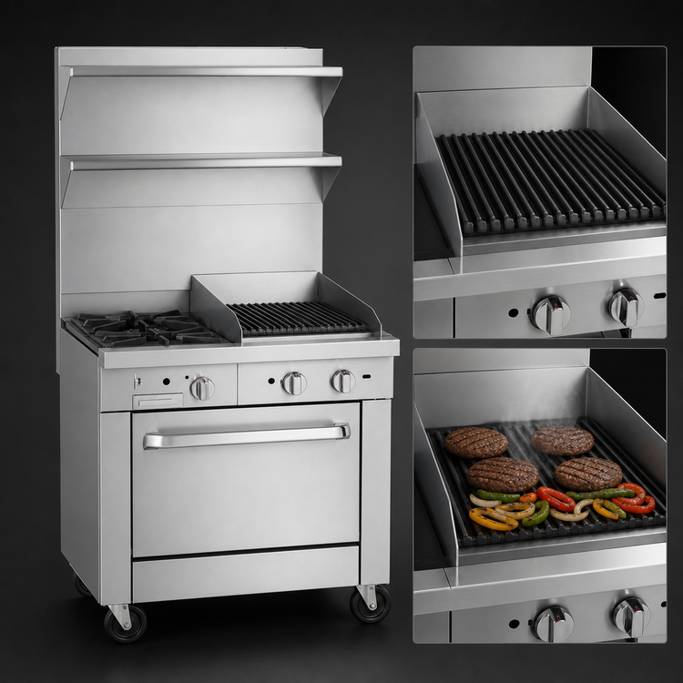 Product image #4 for Southbend Platinum 36-Inch Heavy Duty Gas Range with 2 Open Burners, 24-Inch Charbroiler and Cabinet Base