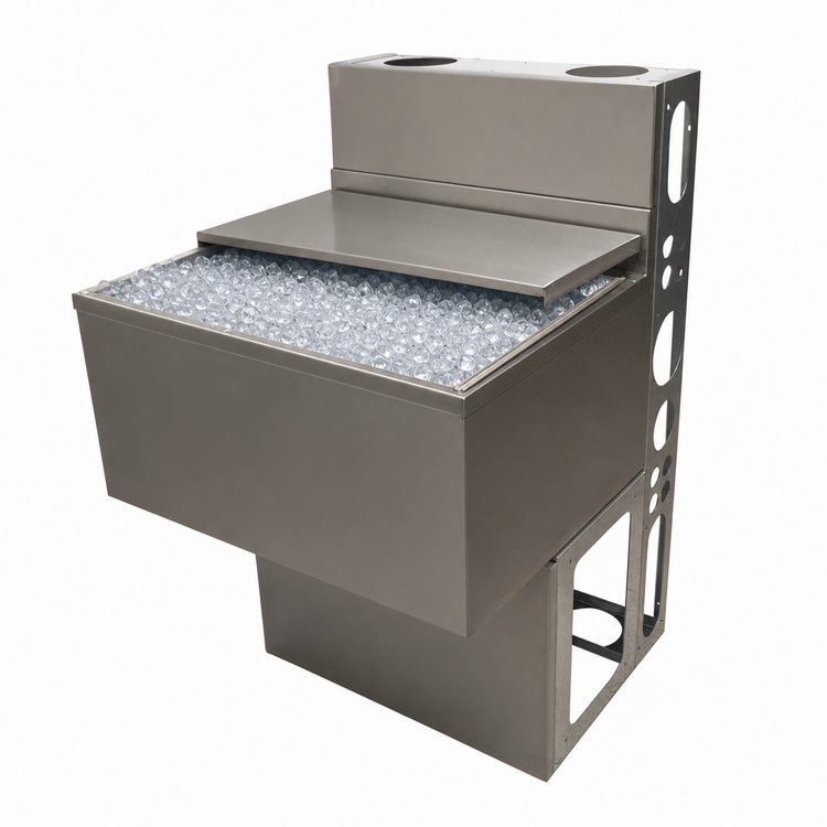 Product image #5 for BK Resources Insulated Underbar Ice Bin with Sliding Cover, 30 Inch x 21 Inch, 97 lb Capacity, 304 Stainless Steel