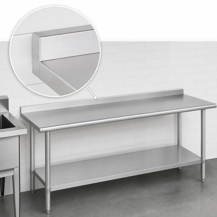 Product image #4 for Duke 144-Inch x 24-Inch Stainless Steel Work Table with 1-1/8-Inch Straight Riser and Stainless Undershelf