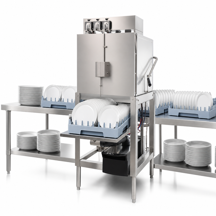 Product image #5 for CMA Energy Mizer AH Low-Temperature Chemical Sanitizing Straight-Thru Single-Rack Door-Type Dishwasher