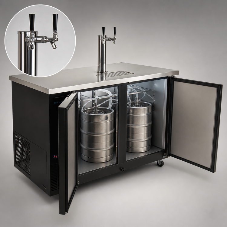 Product image #5 for BK Resources 60-Inch Two-Door Kegerator Beer Dispenser with 1 Tower and 2 Double-Head Taps