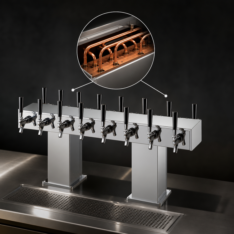Product image #4 for Perlick 24-Faucet Extra High Countertop Glycol-Cooled Bridge Tee Draft Beer Tower, Polished Chrome