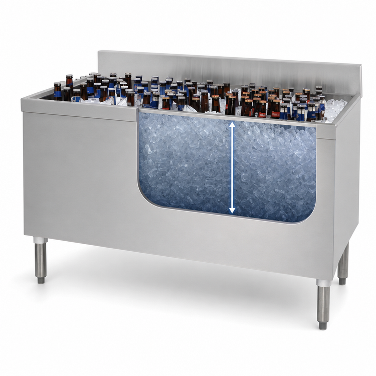 Product image #4 for Advance Tabco Prestige Supreme Stainless Steel Beer Bath Bar Ice Bin, 48 x 24 Inch, 18-Inch Deep Bin