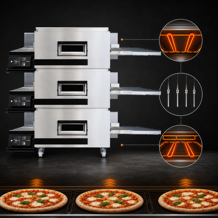 Product image #4 for Moretti Forni TT96E3S 3-Deck Electric Conveyor Pizza Oven with Stand, 300 13-Inch Pizzas/Hour, 208V, 3-Phase