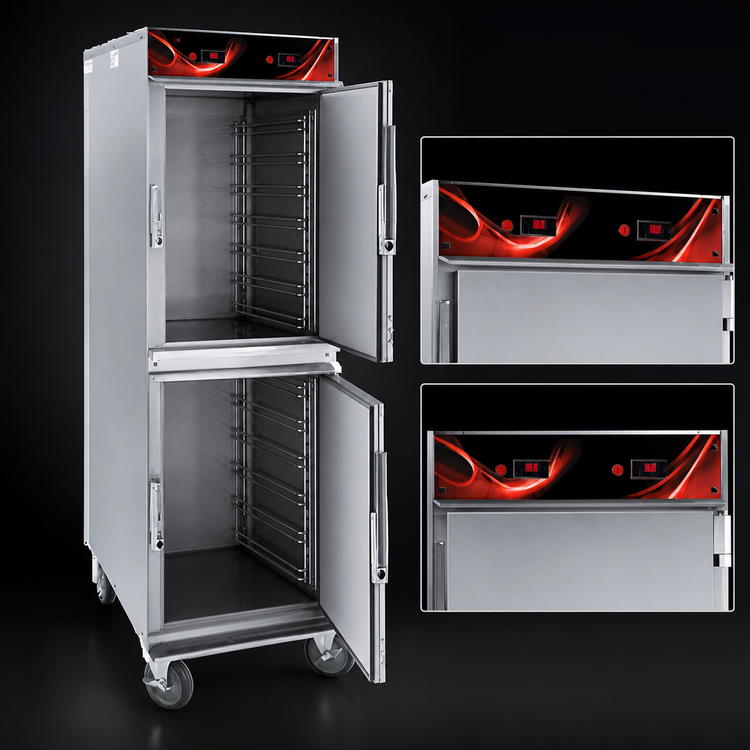 Product image #4 for Cres Cor Mobile 2-Compartment Radiant Heated Holding Cabinet with Top-Mount Heater, Dutch Doors, 16-Pan Capacity