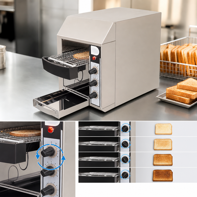Product image #4 for BakeMax Countertop Conveyor Toaster with 1-Slice Feed, 180 Pieces/Hour, 120V