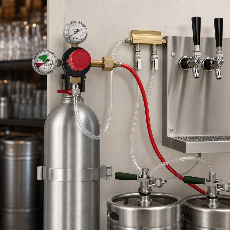 Product image #4 for Krowne 2-Faucet Draft Beer Kit with Primary Regulator, Manifold, Air Lines, and Sankey Keg Taps