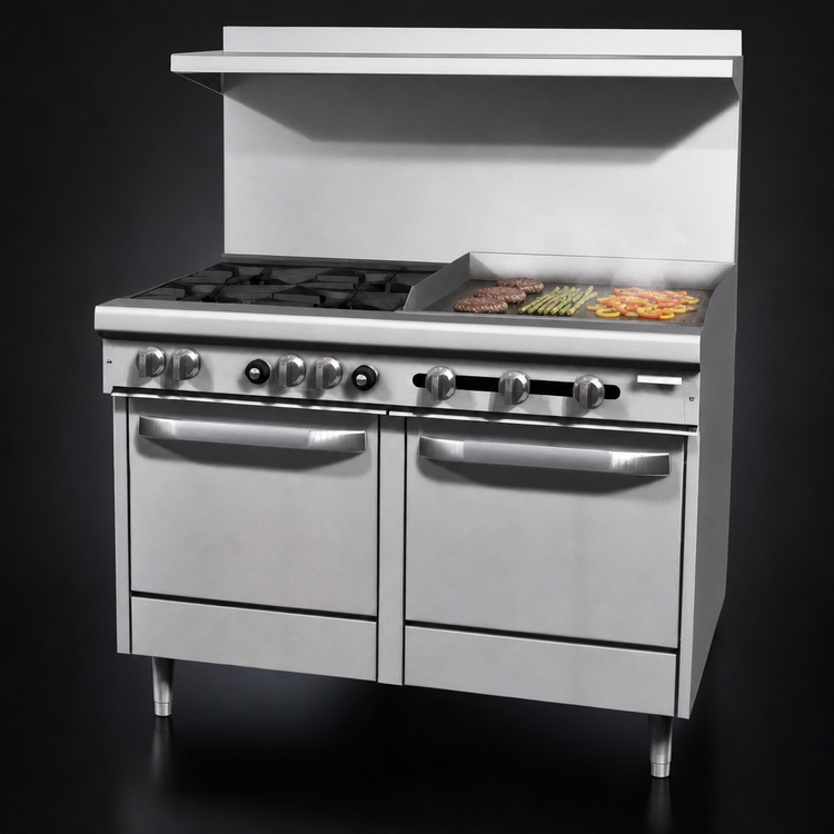 Product image #4 for Southbend S-Series 48-Inch Gas Restaurant Range with 2 Open Burners, 36-Inch Griddle, and 2 Space Saver Ovens