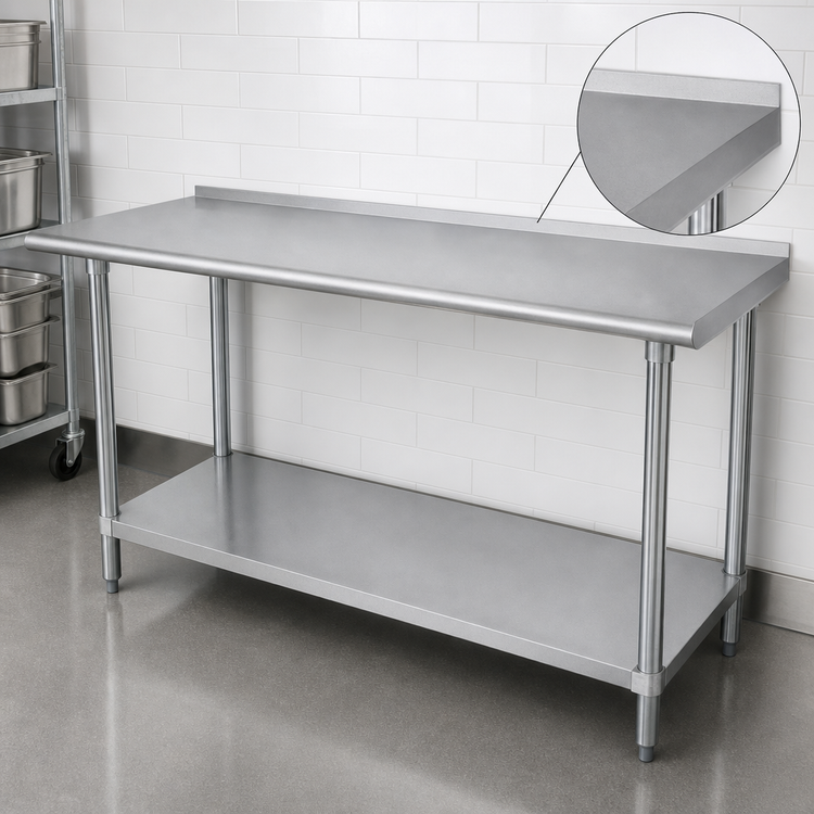 Product image #4 for Advance Tabco 108-Inch x 24-Inch Stainless Steel Work Table with 1-1/2-Inch Rear Splash and Adjustable Undershelf