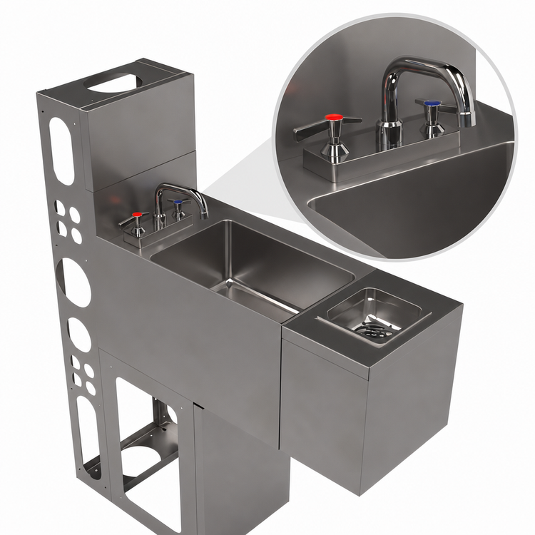 Product image #4 for BK Resources 12-Inch Underbar Glass Rinser Hand Sink with Push-Down Rinser and Faucet