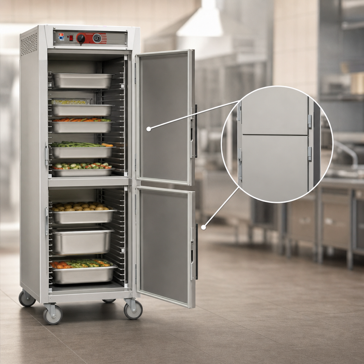 Product image #4 for Metro C5 6 Series Mobile Full-Height Pass-Thru Heated Holding Cabinet with Solid Dutch Doors, Universal Wire Slides, 120V