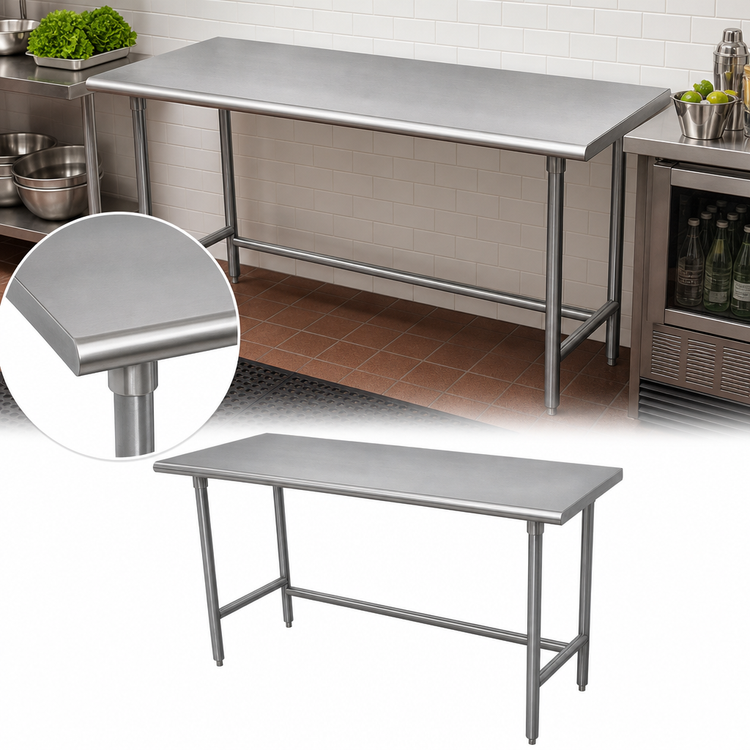 Product image #4 for Advance Tabco 84 Inch x 24 Inch 16-Gauge 304 Stainless Steel Flat Top Open Base Work Table