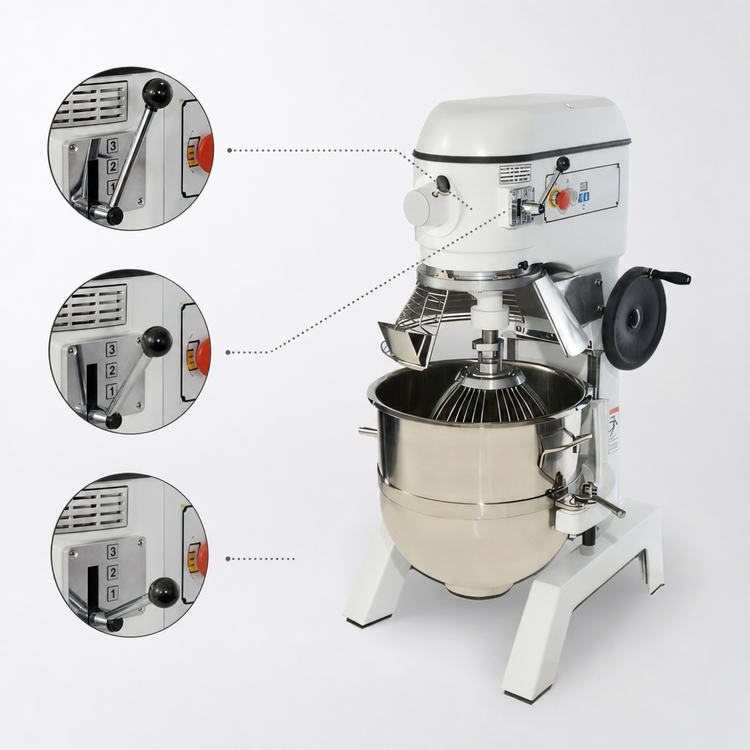 Product image #4 for Doyon 40 Qt Floor Model Planetary Mixer with 3 Speeds, Timer, and Manual Bowl Lift