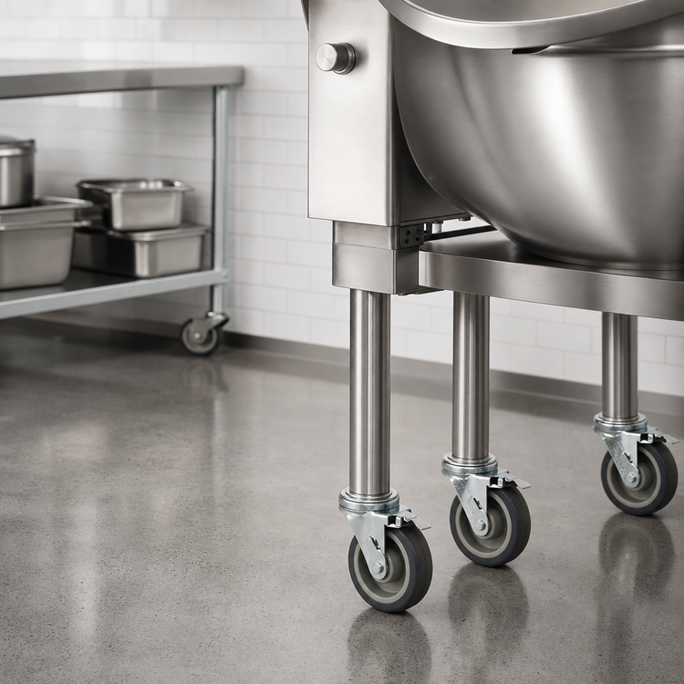 Product image #4 for BK Resources Braising Pan & Tilt Skillet Legs with Casters, 33-1/4-Inch High, 16-Gauge T-304 Stainless Steel, Kit of 6
