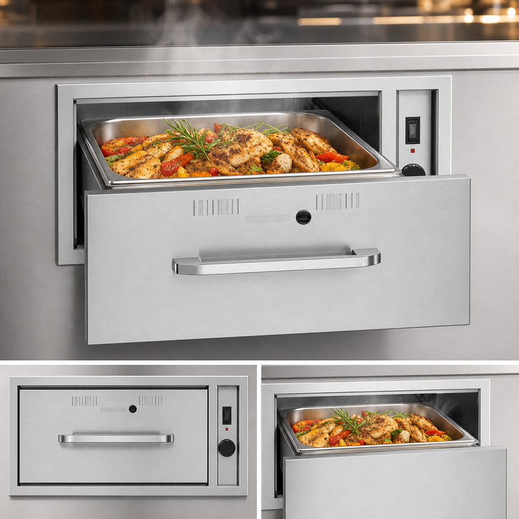 Product image #4 for RedHots Built-In Single Drawer Warming Drawer for One 12" x 20" x 6" Pan, Stainless Steel, 120V