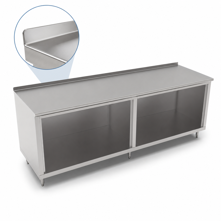 Product image #4 for John Boos 96 x 36-Inch Open Front Cabinet Base Work Table with 14-Gauge Stainless Steel Top and 1-1/2-Inch Rear Riser
