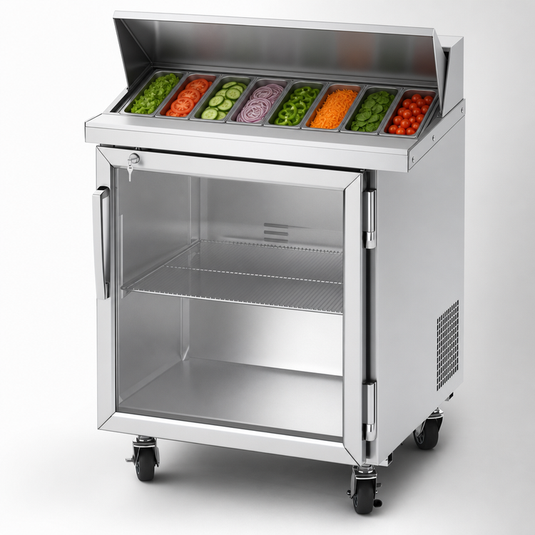 Product image #4 for Turbo Air PRO Series 27-1/2-Inch One-Section Sandwich/Salad Prep Table with Glass Door and 8-Pan Top