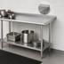Thumbnail image #4 for Advance Tabco Special Value Series 84 Inch x 30 Inch 16 Gauge 430 Stainless Steel Work Table with 1-1/2 Inch Rear Backsplash and Adjustable Undershelf