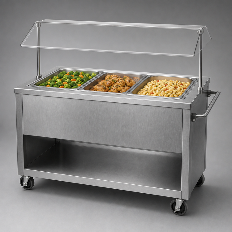 Product image #4 for Vollrath 2-Series 3-Well Portable Hot Food Station, 120V, with Buffet Breath Guard and Open Storage Base