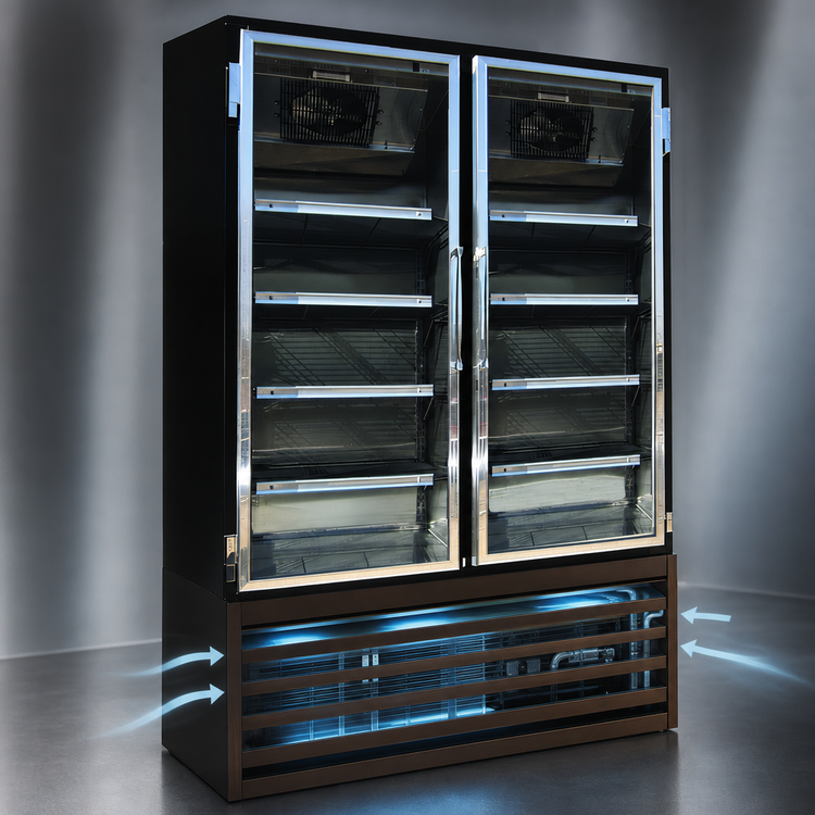 Product image #4 for Howard-McCray Two-Section Black Glass Door Reach-In Freezer Merchandiser, 42 Cu. Ft., Bottom Mount