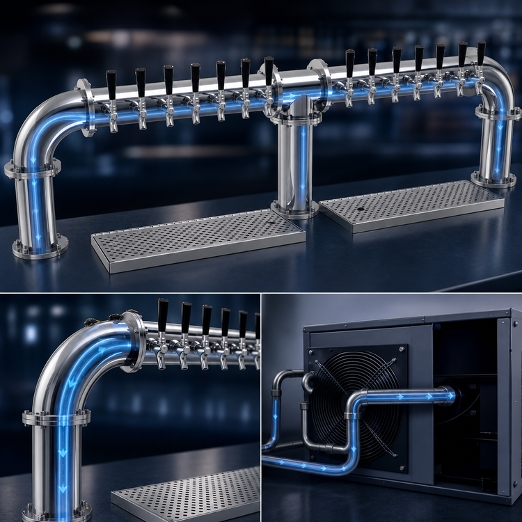 Product image #4 for Glastender Countertop Pipe Bridge Draft Dispensing Tower, 14 Faucets, Glycol-Cooled