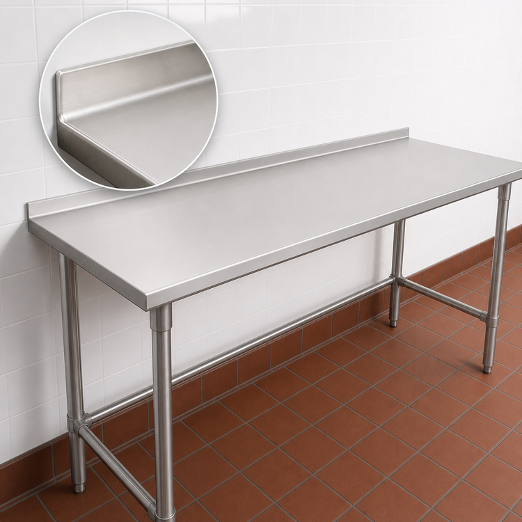 Product image #4 for John Boos Stallion 144" x 24" Stainless Steel Work Table with 1-1/2" Rear Up-Turn and Safety Edge