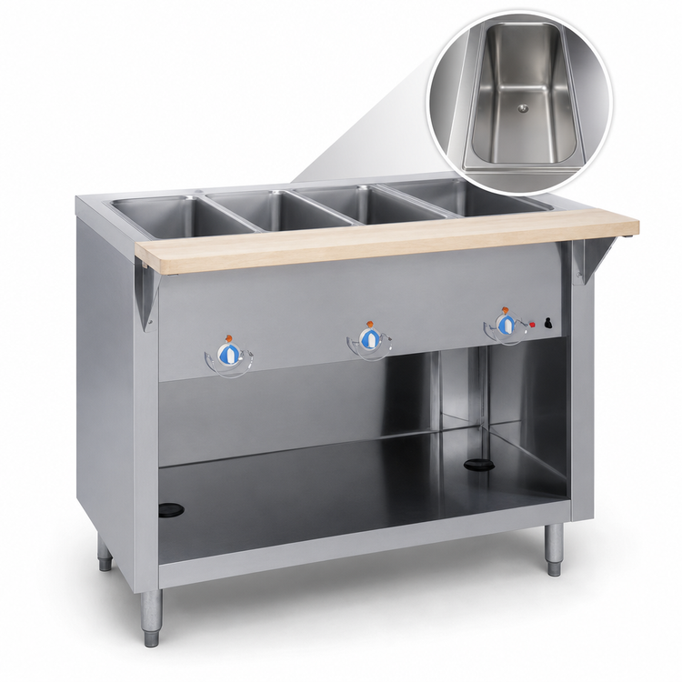 Product image #4 for Thurmaduke E-4-CBPG 4-Well Electric Hot Food Steamtable with Open Storage Base