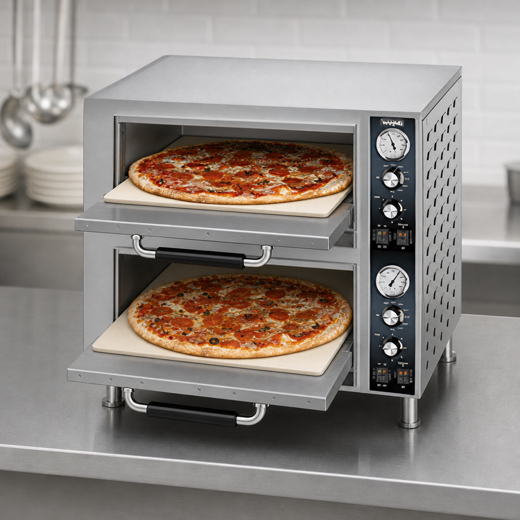 Product image #4 for Waring Commercial Double-Door Double-Deck Countertop Pizza Oven with Independent Chamber Controls