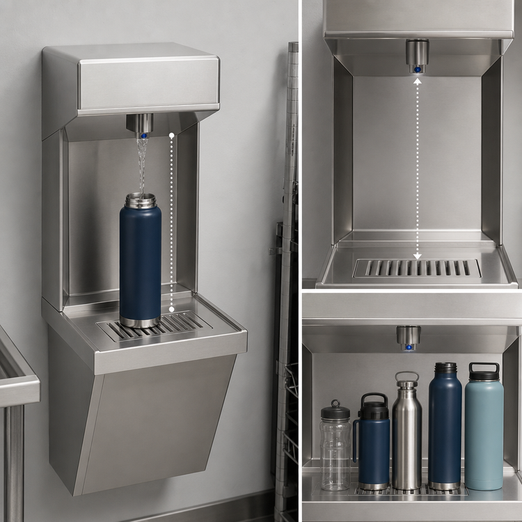 Product image #4 for Eagle Group Wall-Mounted Dual Hands-Free Electronic-Eye Bottle Filler Station with 12-Inch Clearance and Filtration Kit