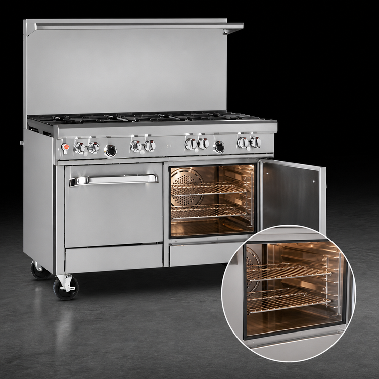Product image #4 for Ultimate 48-Inch Commercial Gas Restaurant Range with 24-Inch Griddle, 2 Star/Sauté Front Burners, 2 Non-Clog Rear Burners, Convection Oven, and Cabinet Base