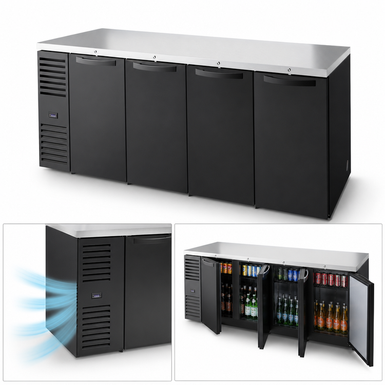 Product image #4 for True Premier Bar 92-Inch Four-Section Refrigerated Back Bar Cooler, Left-Side Self-Contained Refrigeration