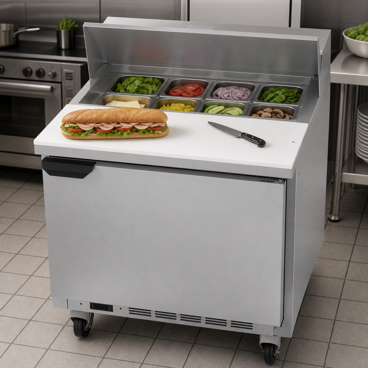 Product image #4 for Beverage-Air SPE32HC-08 One-Section Sandwich Top Refrigerated Prep Table, 32-Inch Wide, Solid Door, 8.01 Cu. Ft.