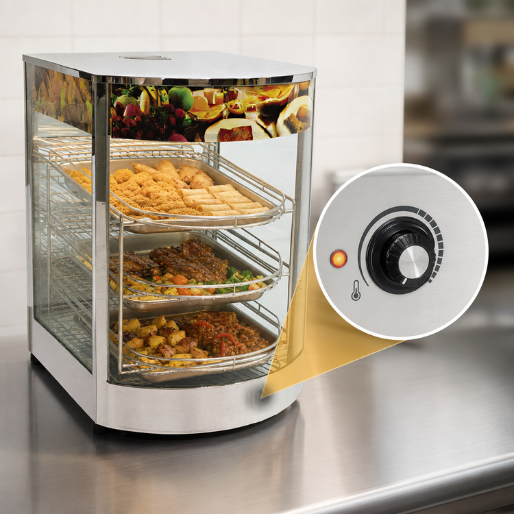 Product image #4 for Omcan 3-Tier Self-Service Countertop Hot Food Display Case with Temperature Control, 850W, 110V