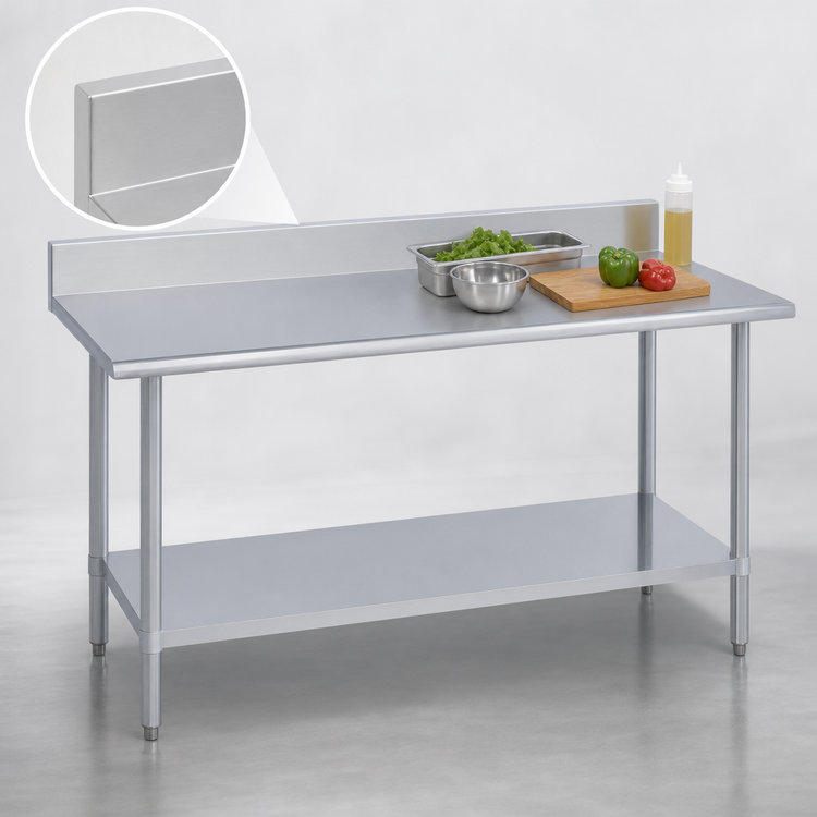 Product image #4 for Duke 108-Inch Stainless Steel Work Table with 5-Inch Riser and Galvanized Undershelf