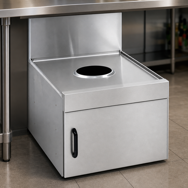 Product image #4 for Eagle Spec-Bar 18 x 24 Inch Underbar Dry Waste Unit with 6-Inch Round Opening and Hinged Front Door